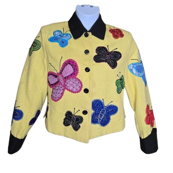 VINTAGE Anage butterfly‎ applique button up collared clowncore jacket blazer S - Picture 1 of 11